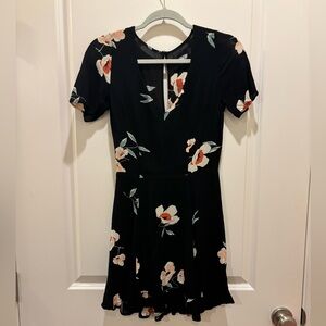 Reformation Deep V Black Floral Dress